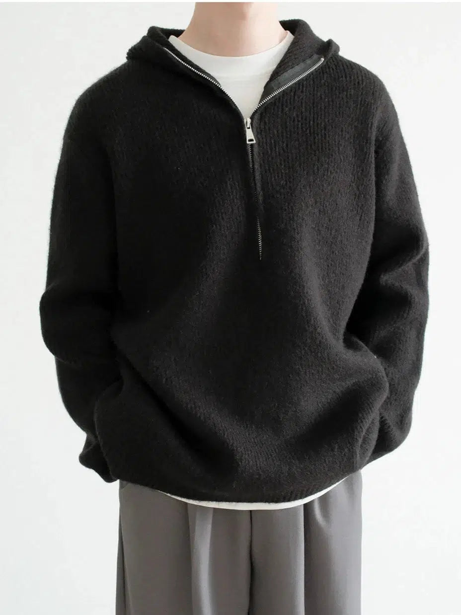 Half-Zip Hooded Knit Sweater