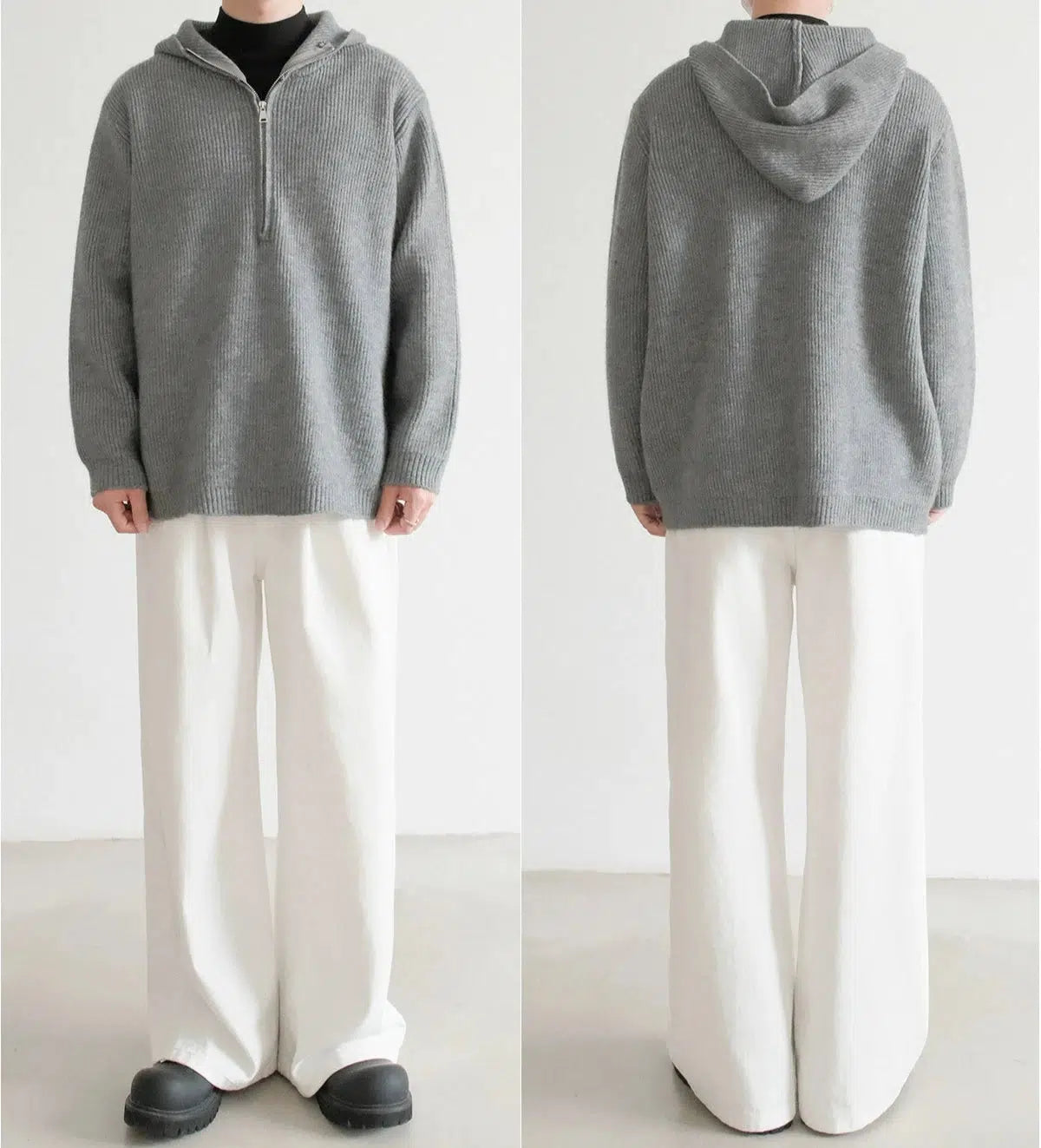 Half-Zip Hooded Knit Sweater