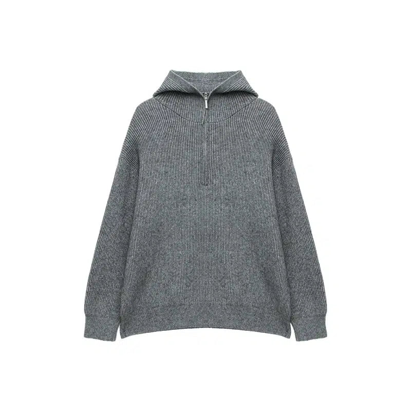 Half-Zip Hooded Knitwear Sweater