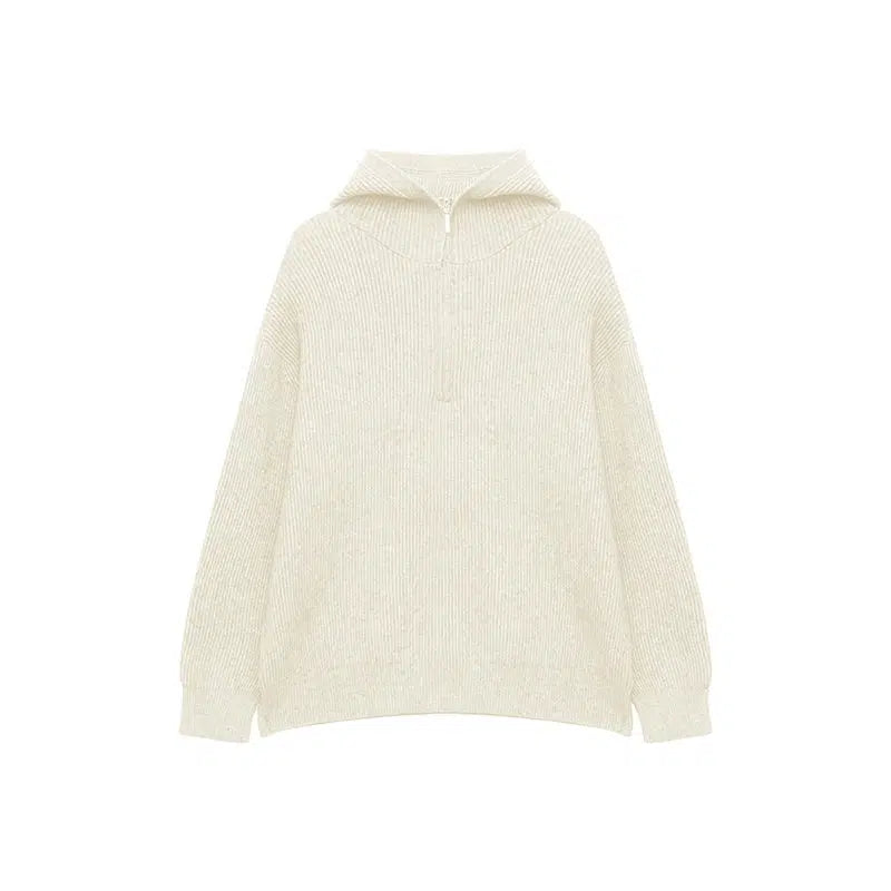 Half-Zip Hooded Knitwear Sweater