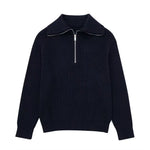 Half Zipper Striped Wool Blended Sweater