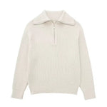 Half Zipper Striped Wool Blended Sweater