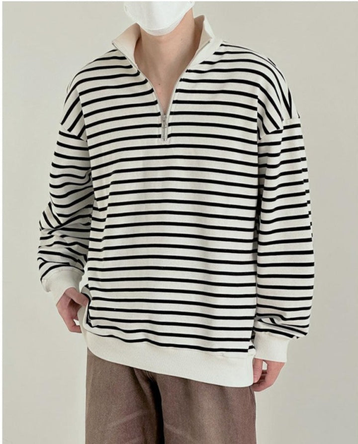 Half-height Zipper Striped Sweatshirt