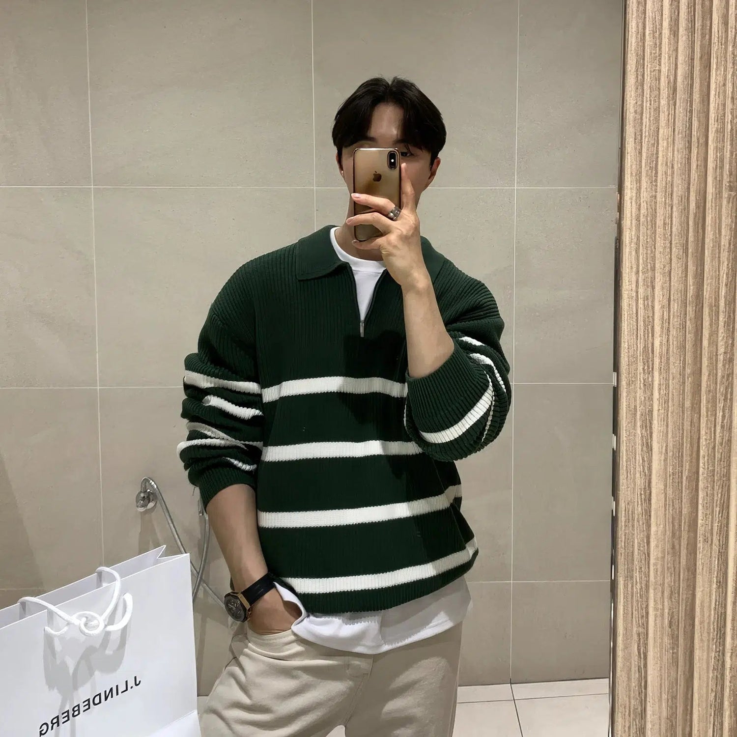 Half-zip Lapel Striped Sweater