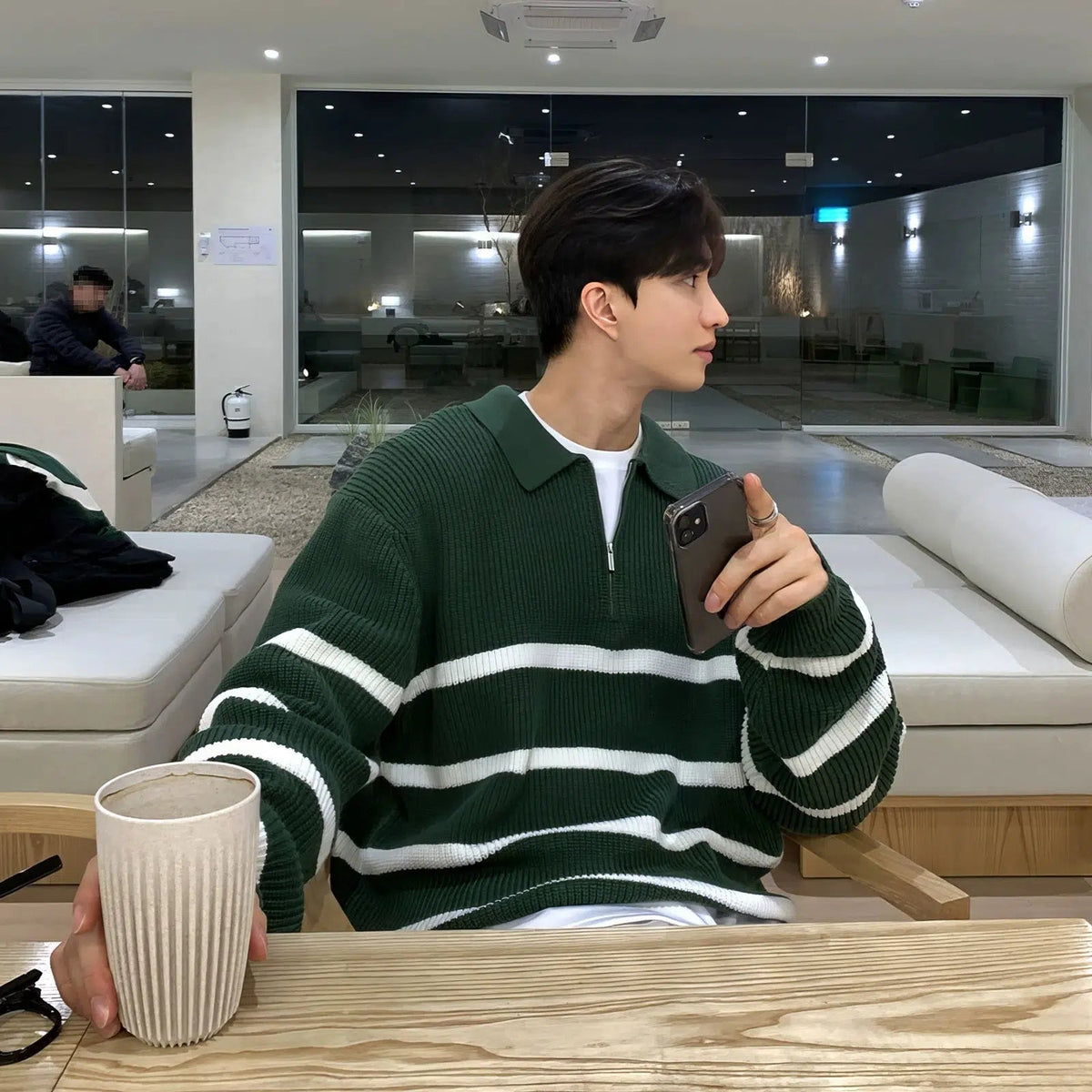 Half-zip Lapel Striped Sweater