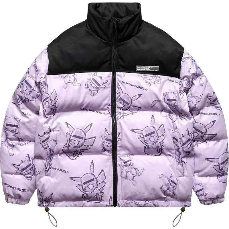 Hand-Painted Insulated Jacket with Stand Collar