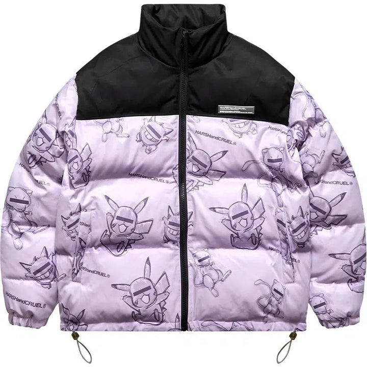 Hand-Painted Insulated Jacket with Stand Collar