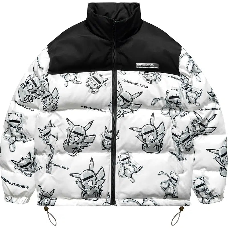 Hand-Painted Insulated Jacket with Stand Collar