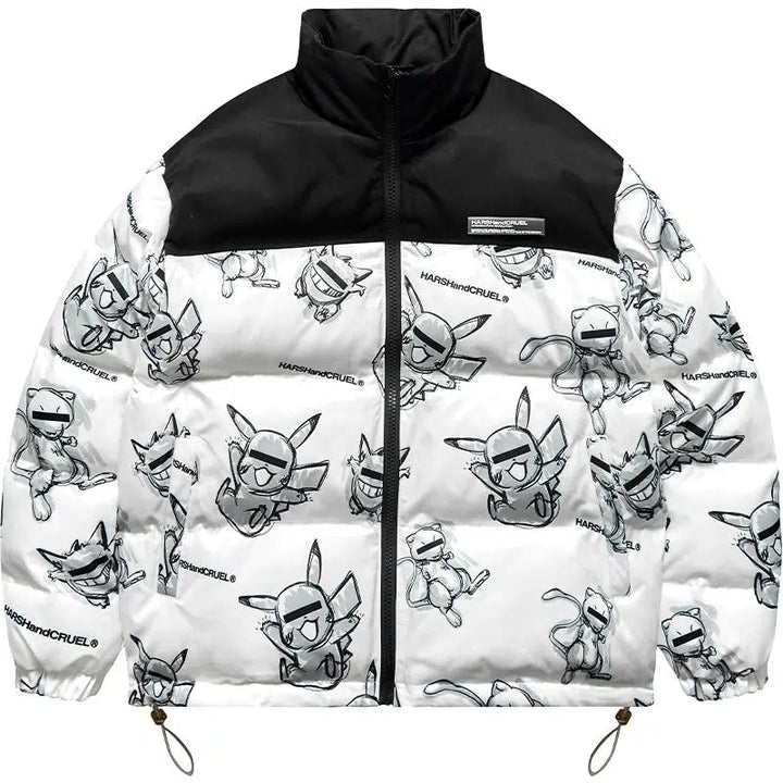 Hand-Painted Insulated Jacket with Stand Collar