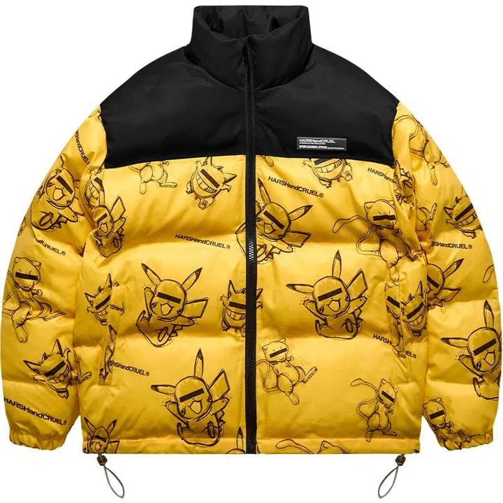 Hand-Painted Insulated Jacket with Stand Collar
