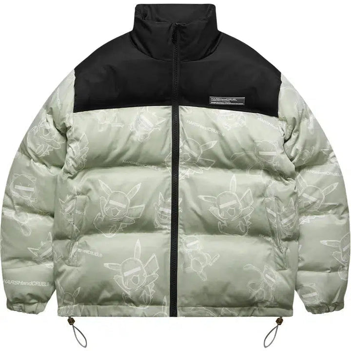 Hand-Painted Insulated Jacket with Stand Collar
