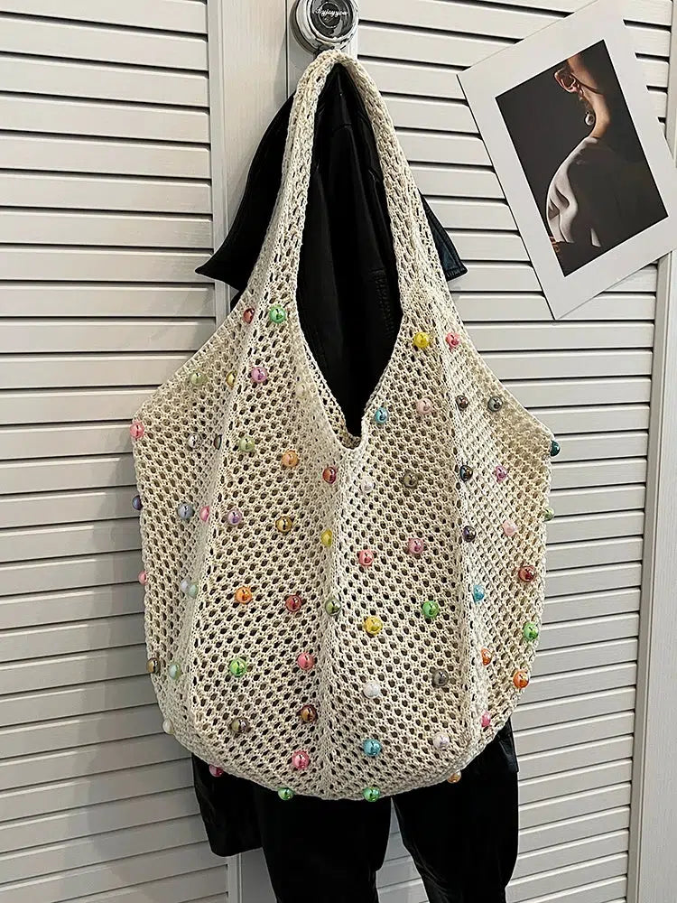 Handmade Beaded Crochet Tote Bag