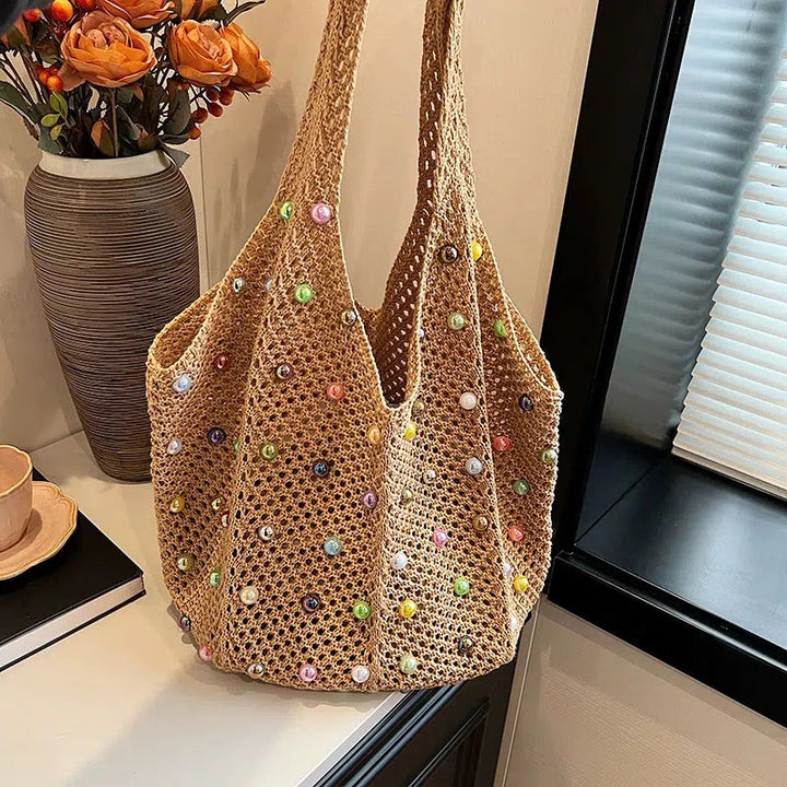 Handmade Beaded Crochet Tote Bag