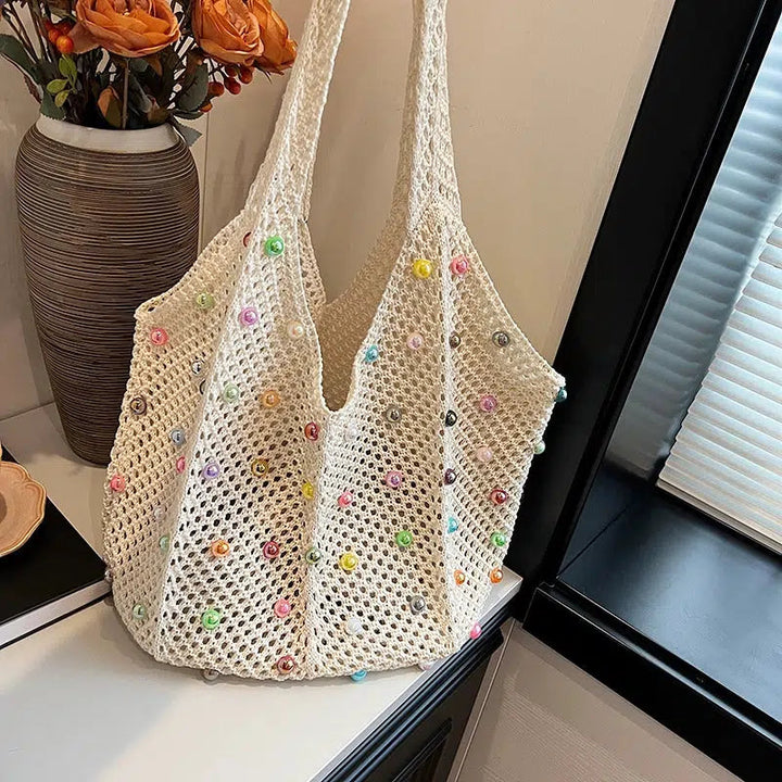 Handmade Beaded Crochet Tote Bag