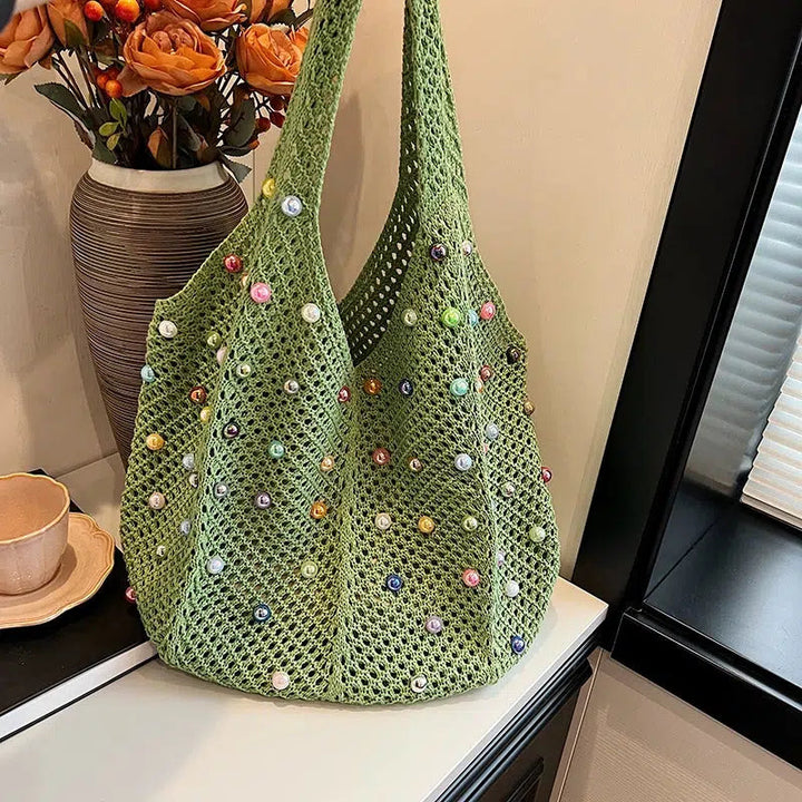 Handmade Beaded Crochet Tote Bag