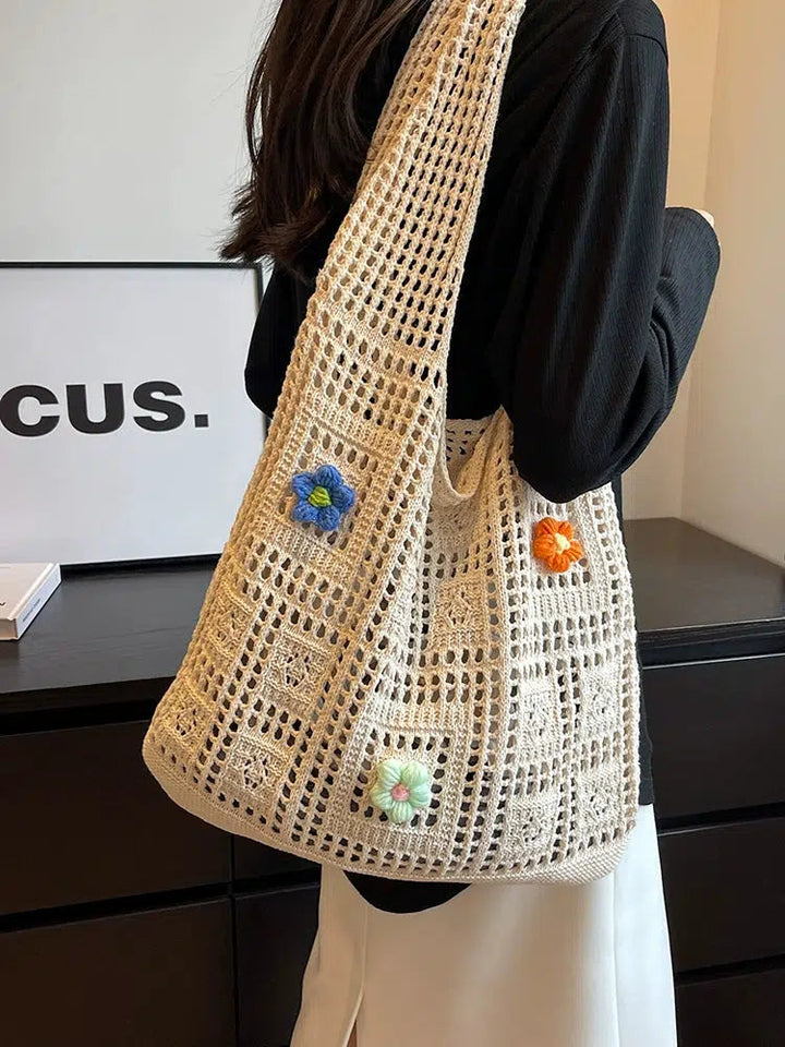 Handmade Crochet Flower Tote Bag