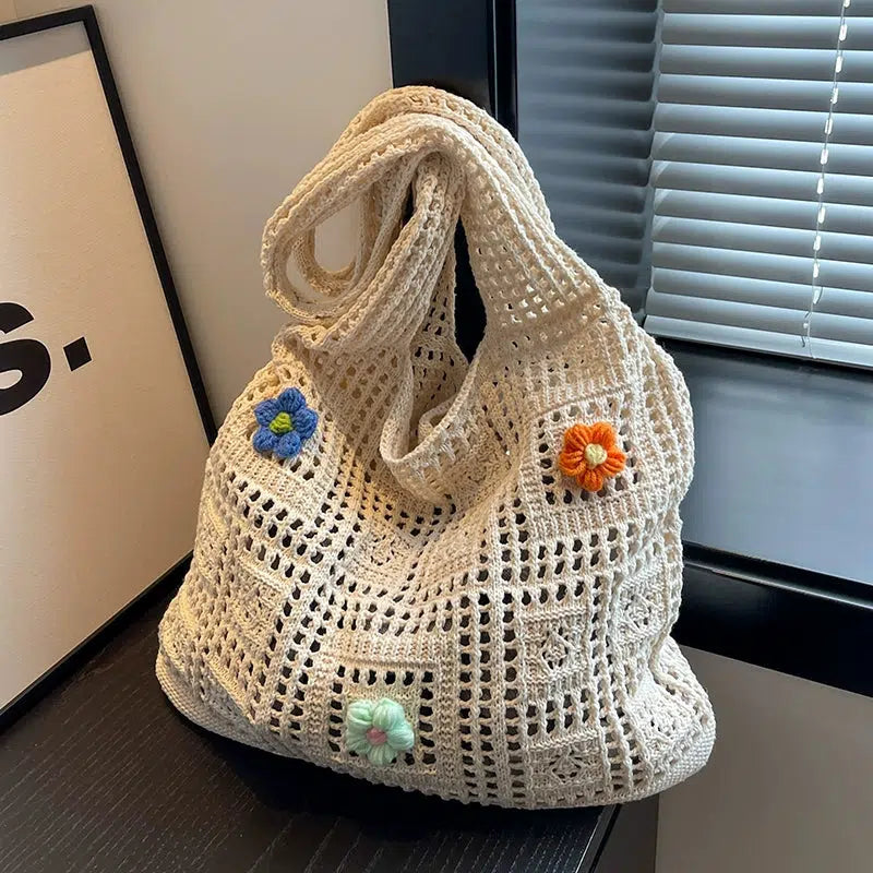 Handmade Crochet Flower Tote Bag