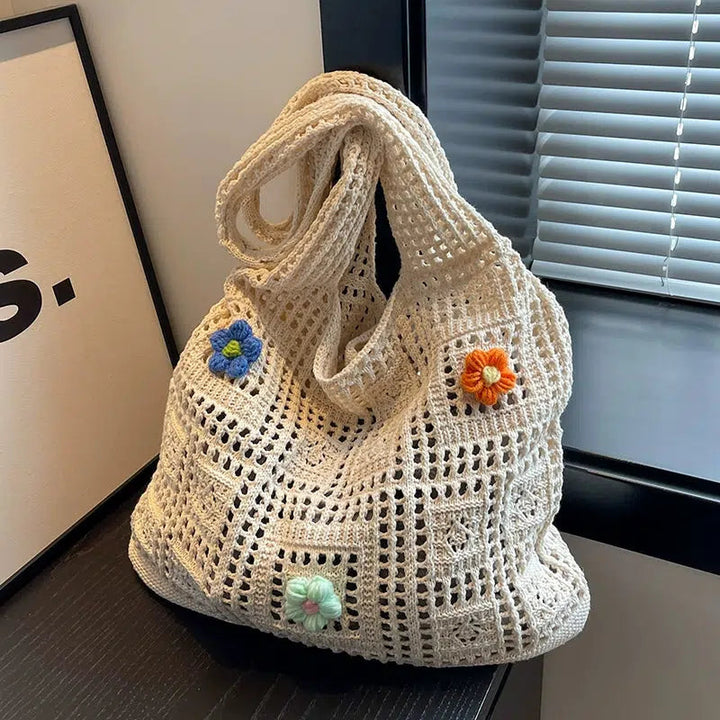 Handmade Crochet Flower Tote Bag