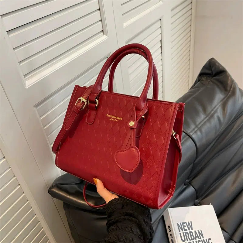 Heart Charm Leather Pattern Tote Bag