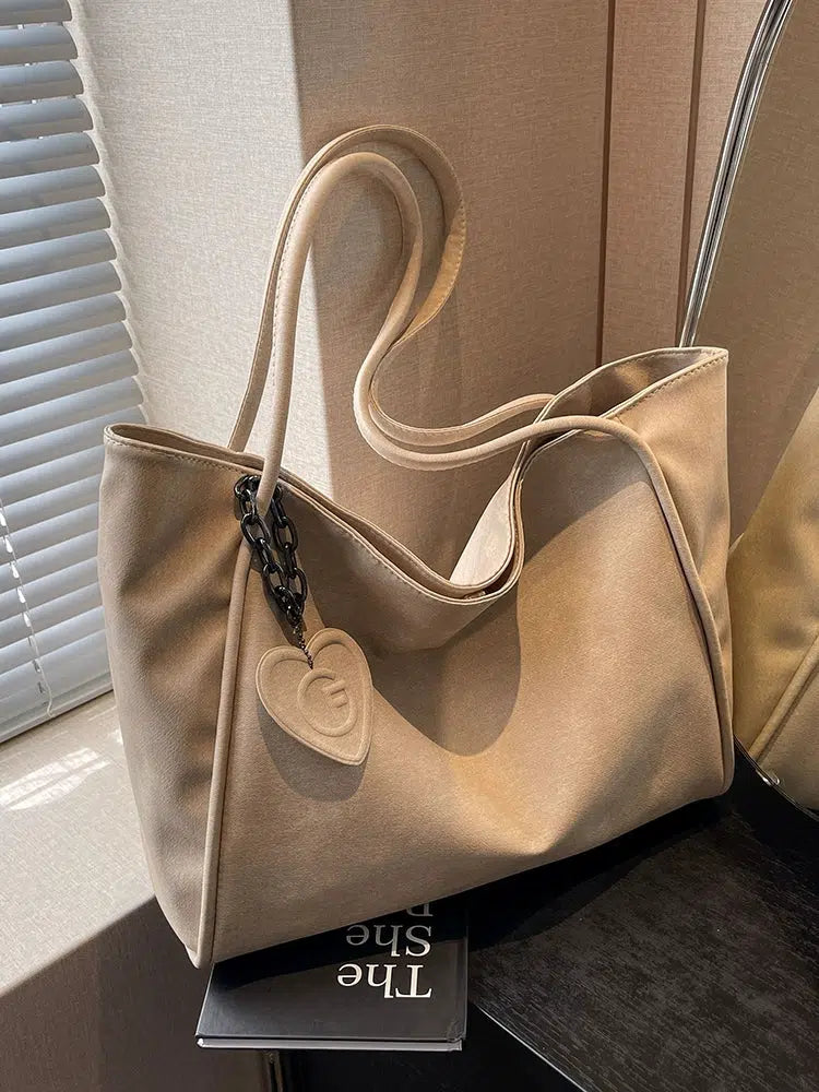 Heart Charm Soft Suede Tote Bag