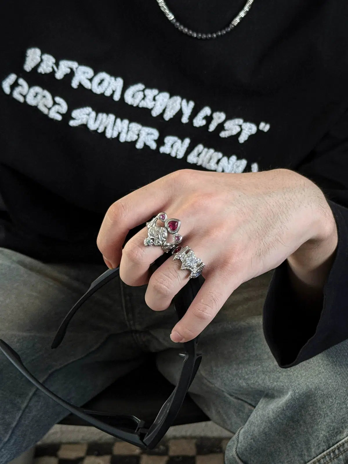 Heart Motif Gemstone Ring