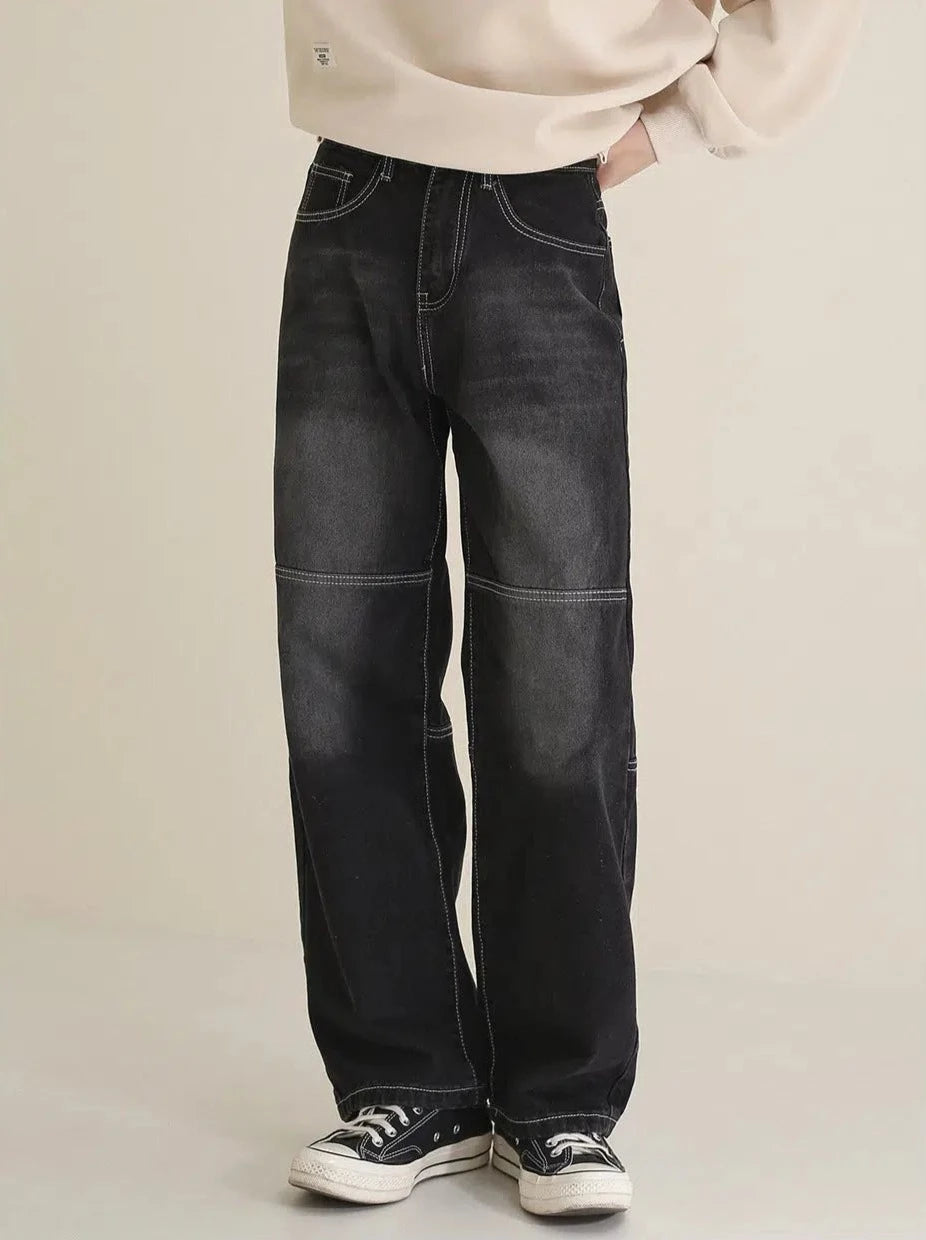 Heavy-duty Washed Straight-leg Jeans