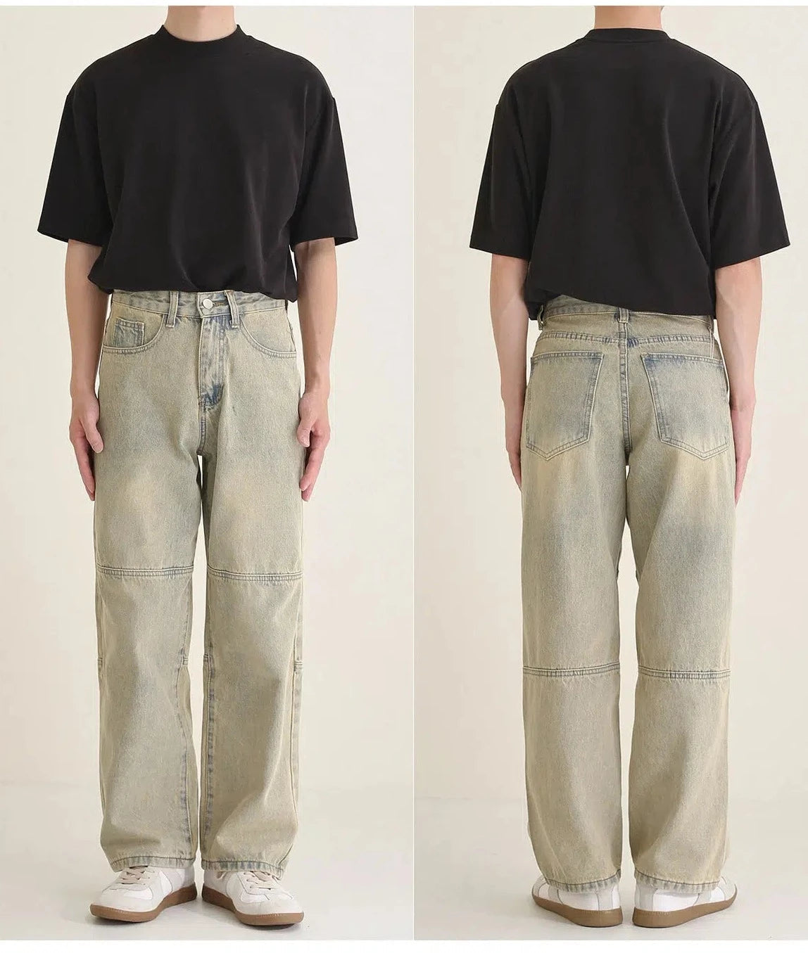 Heavy-duty Washed Straight-leg Jeans