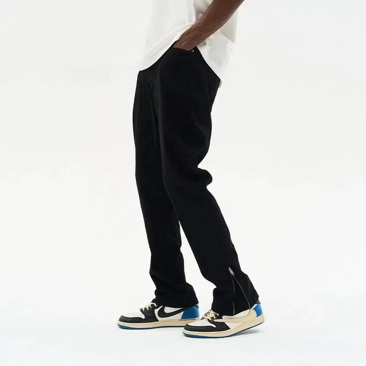 Hem Zipper Straight-Leg Jeans
