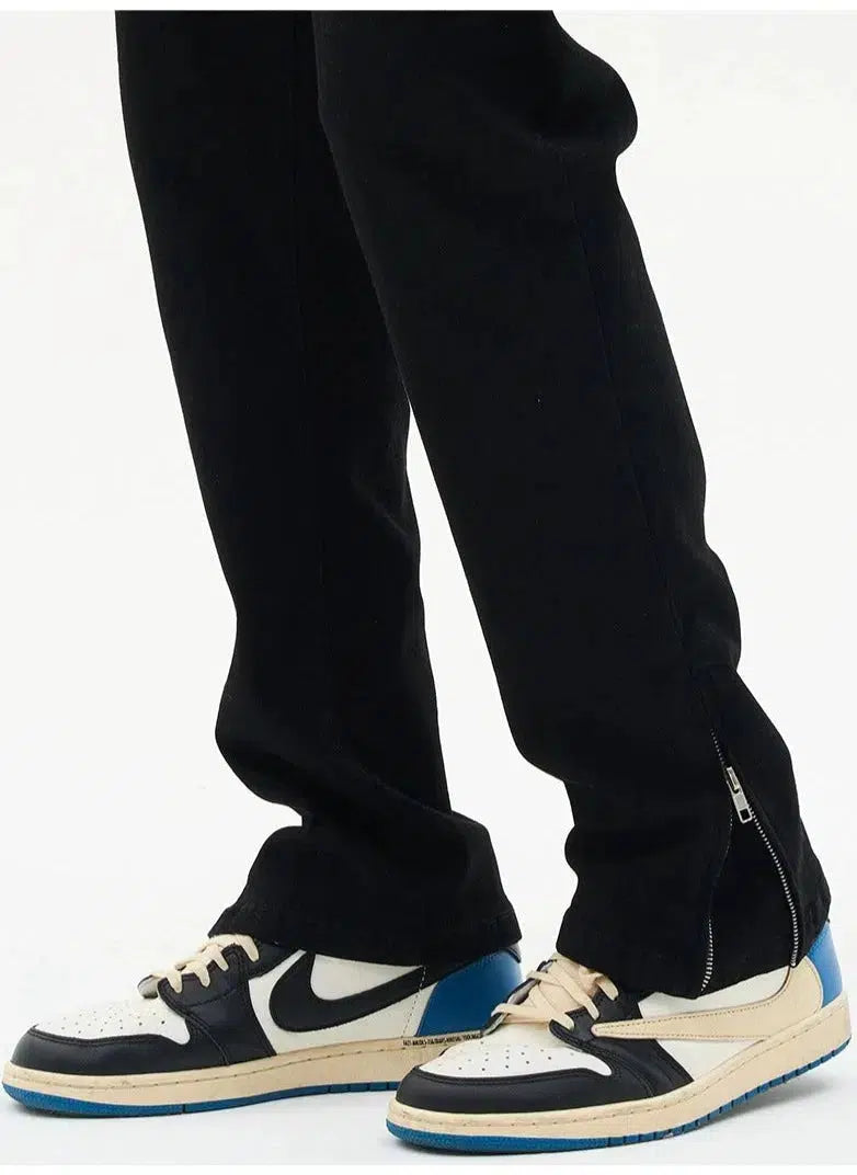 Hem Zipper Straight-Leg Jeans