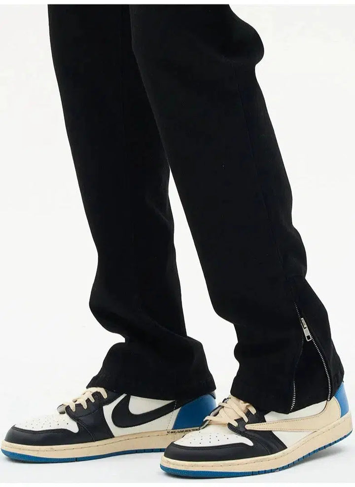 Hem Zipper Straight-Leg Jeans