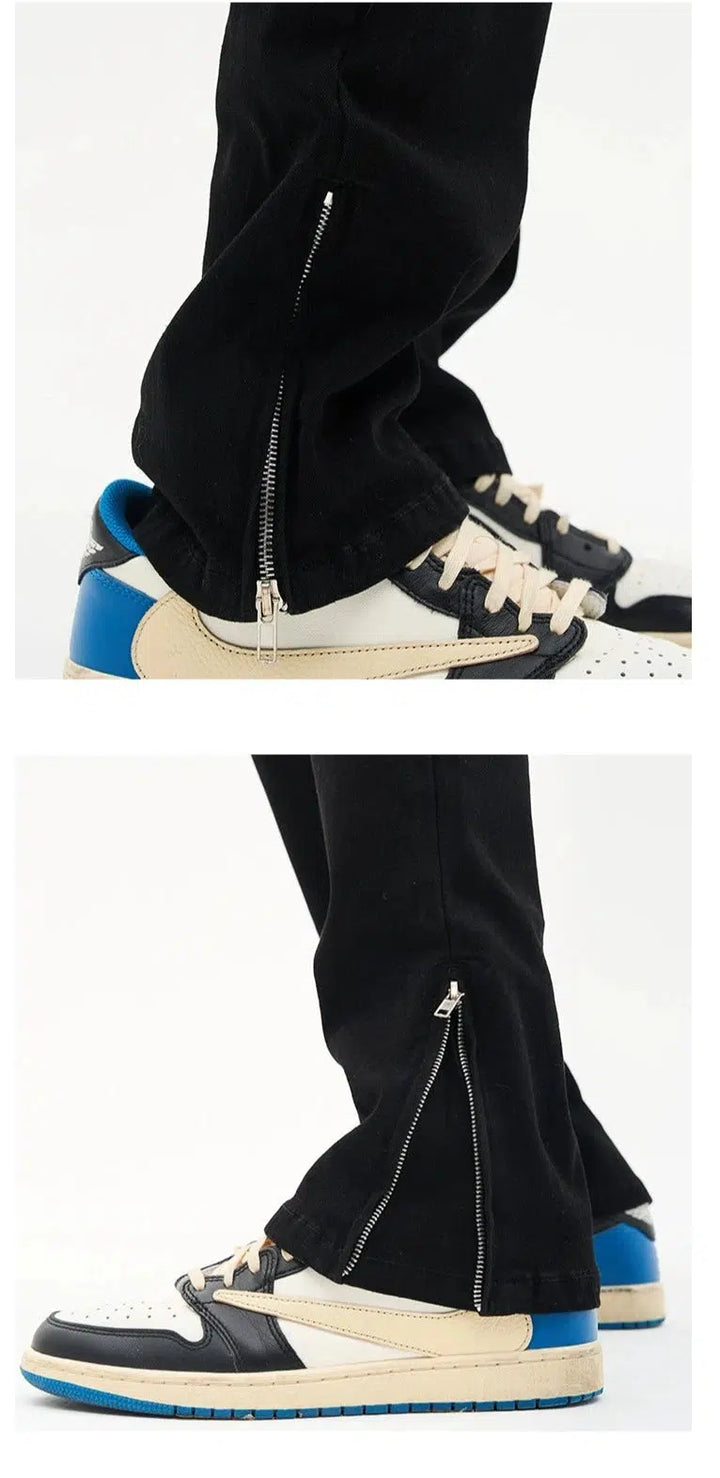 Hem Zipper Straight-Leg Jeans