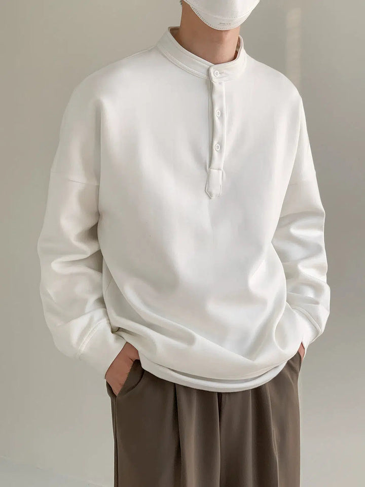 Henry Collar Minimalist Pullover Sweatshirt