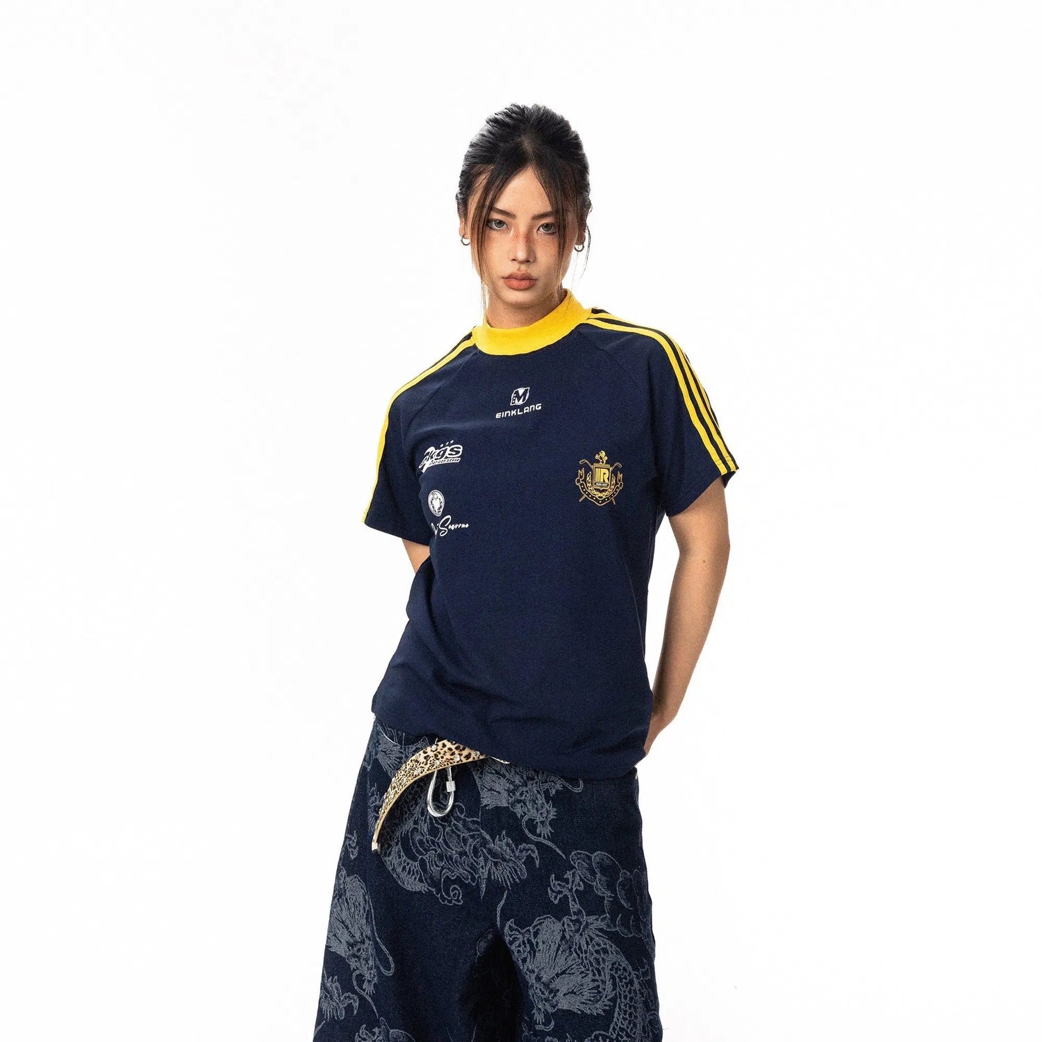 High-Neck Side Stripe T-shirt