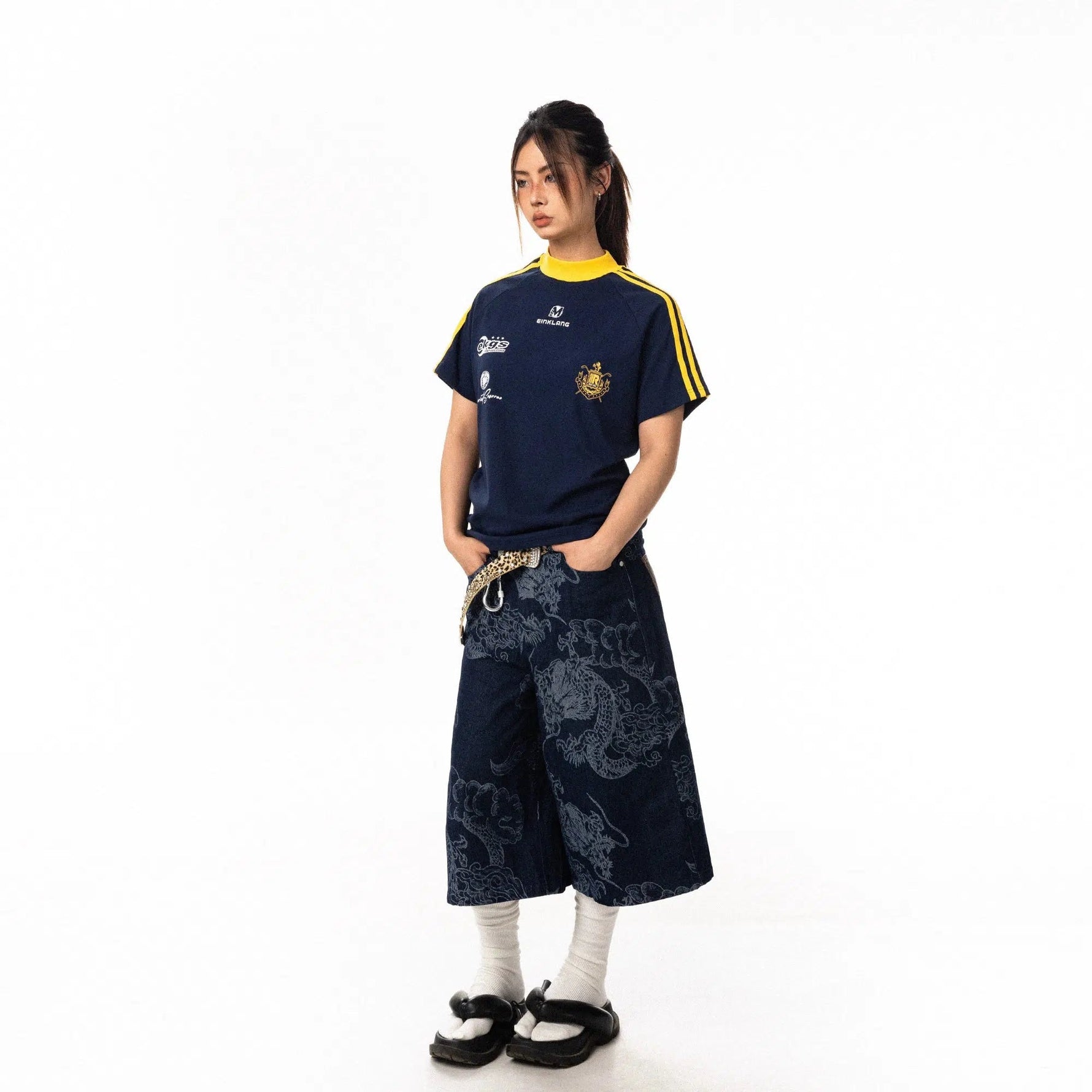 High-Neck Side Stripe T-shirt