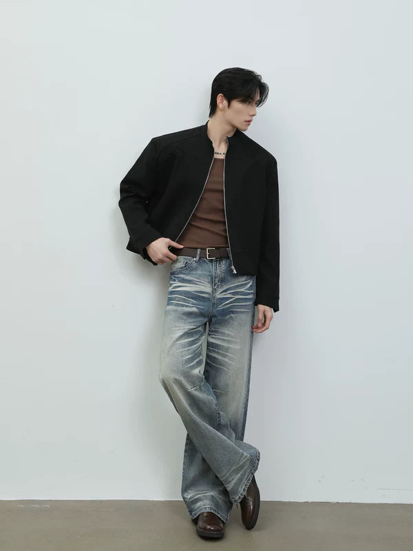 Stand Collar Zip Front Casual Jacket 2