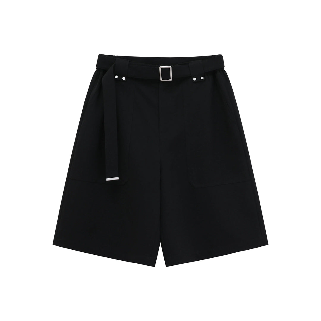 High-Waist Belted Pocket Shorts