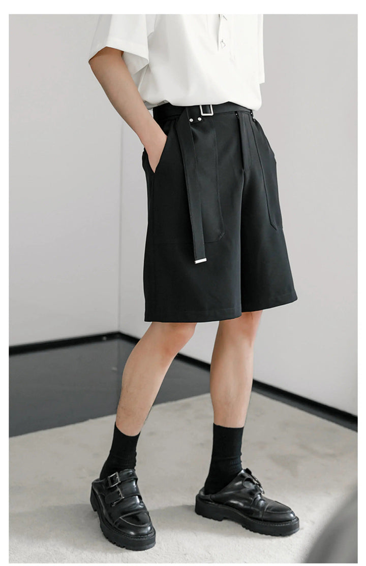 High-Waist Belted Pocket Shorts