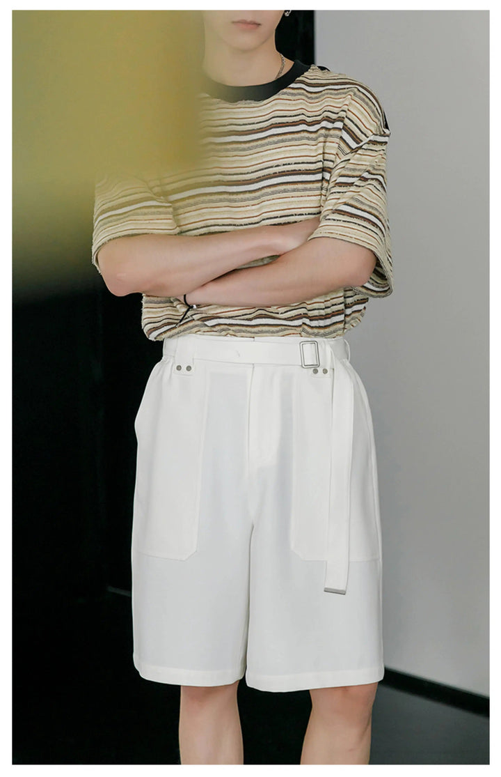 High-Waist Belted Pocket Shorts