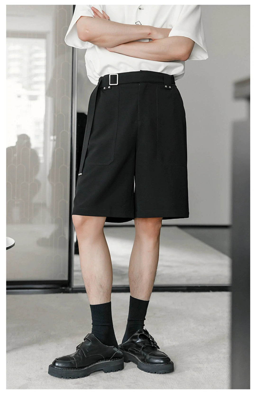 High-Waist Belted Pocket Shorts