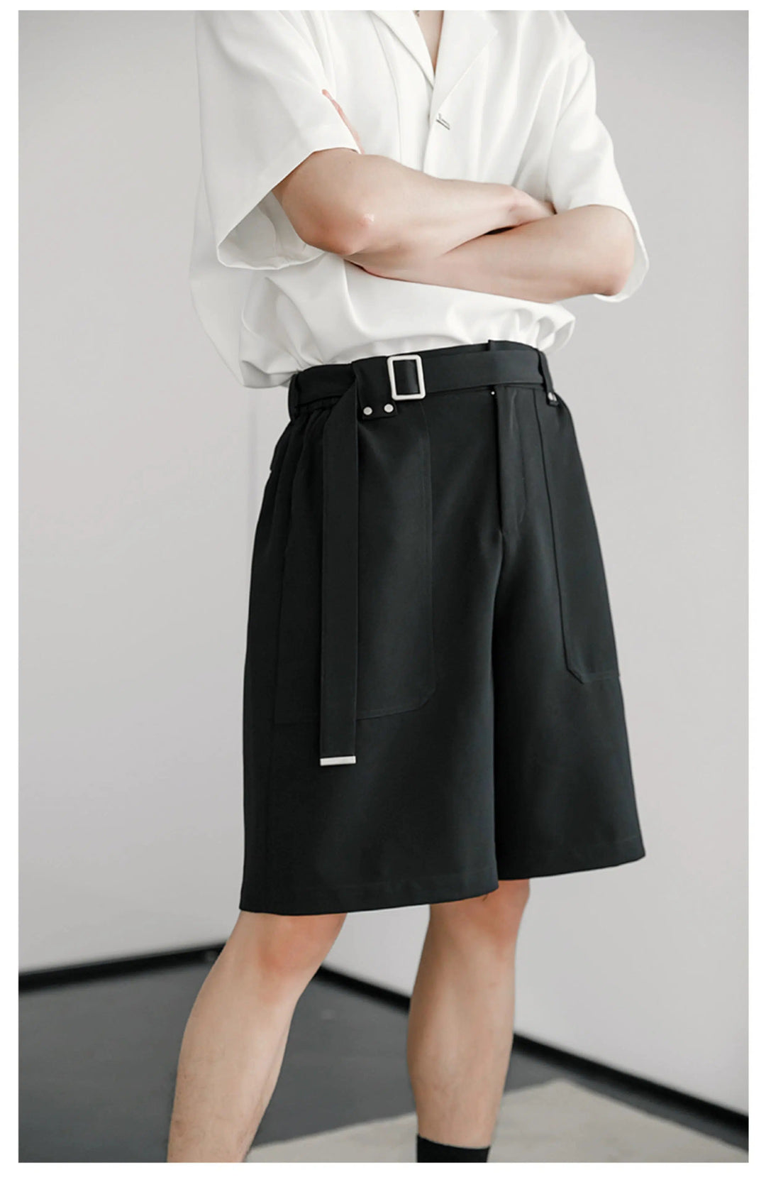 High-Waist Belted Pocket Shorts