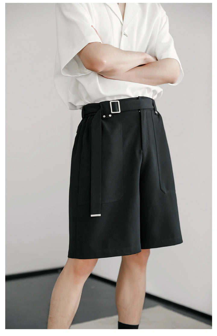 High-Waist Belted Pocket Shorts