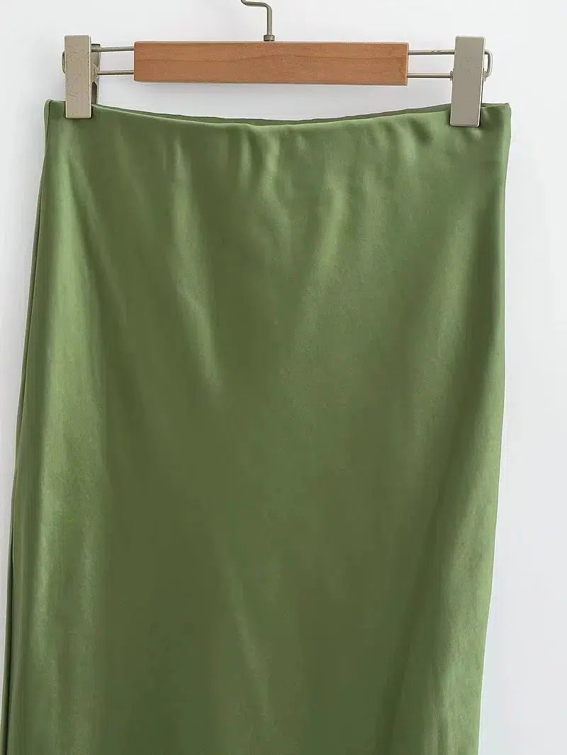 High Waist Slim Fishtail Satin Skirt