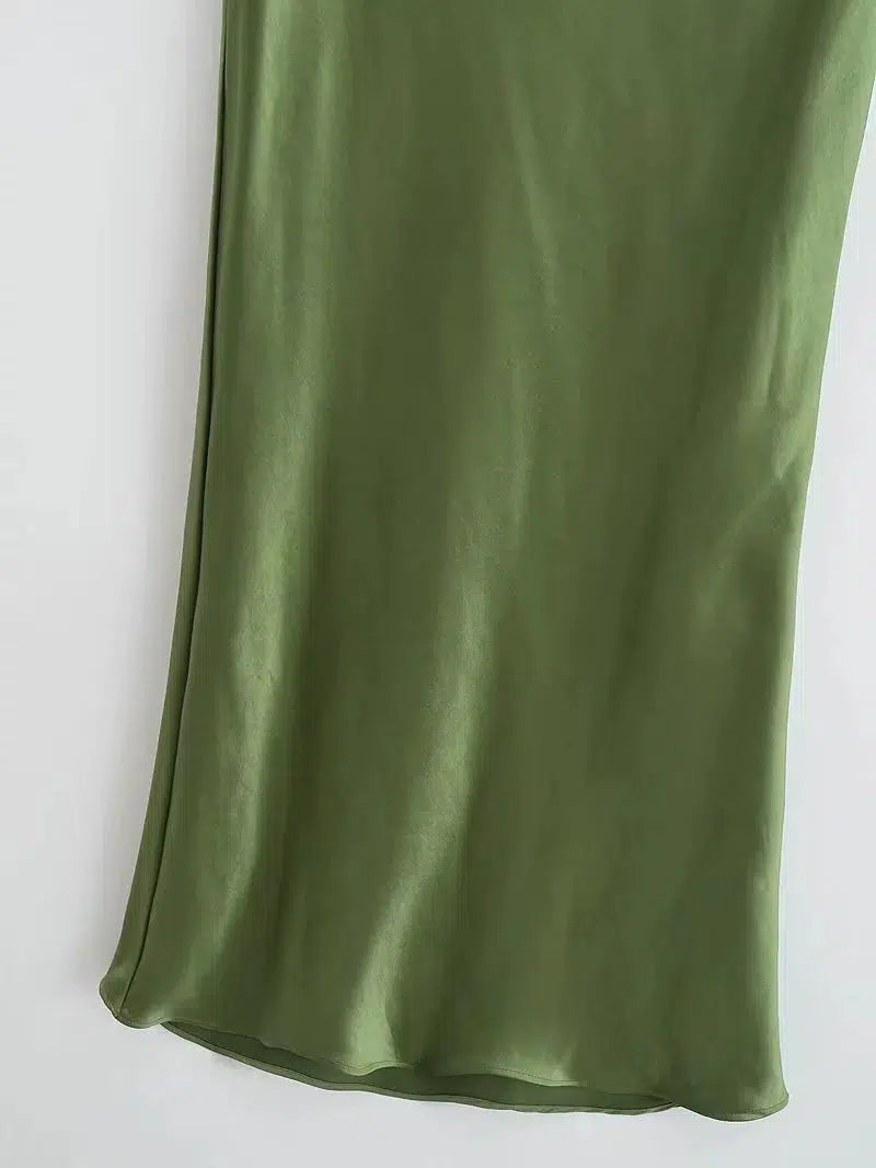 High Waist Slim Fishtail Satin Skirt