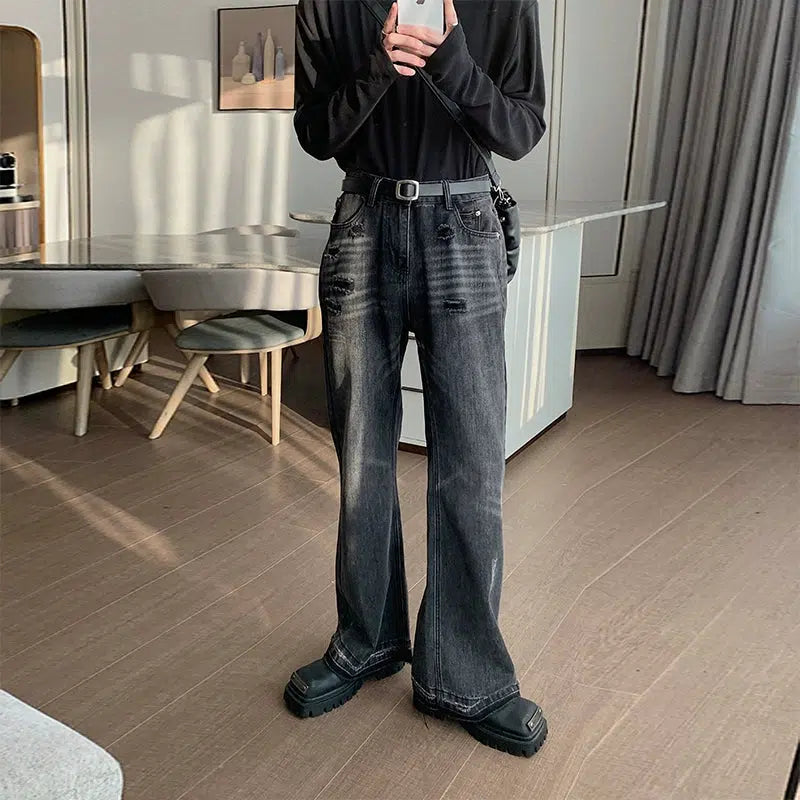 High Waist Straight Leg Washed Jeans