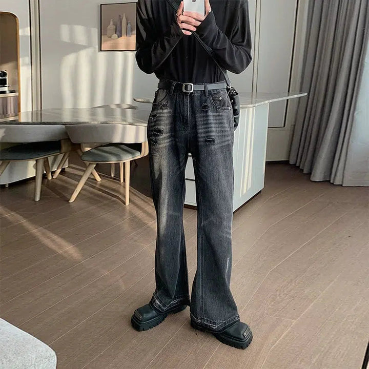 High Waist Straight Leg Washed Jeans