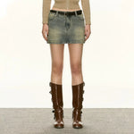 High-Waisted Denim Mini Skirt with Belt Loops