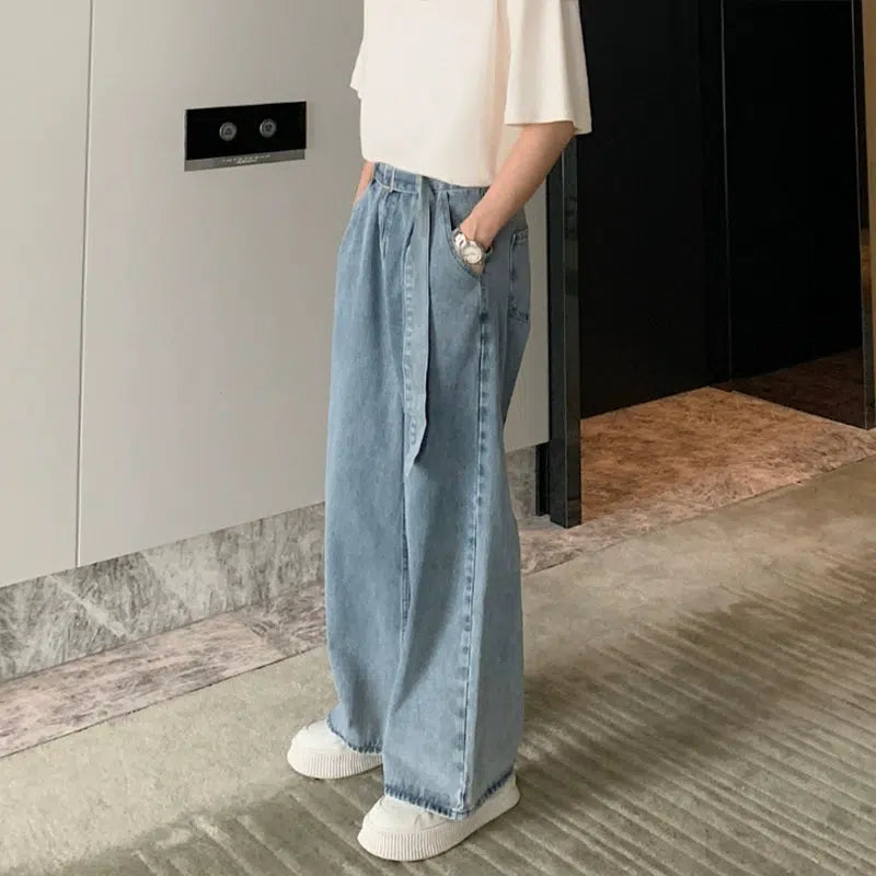 High Waisted Wide Leg Denim Jeans with Belt