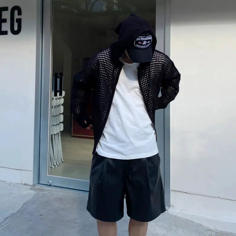 Hollow Hooded Knitted Cardigan