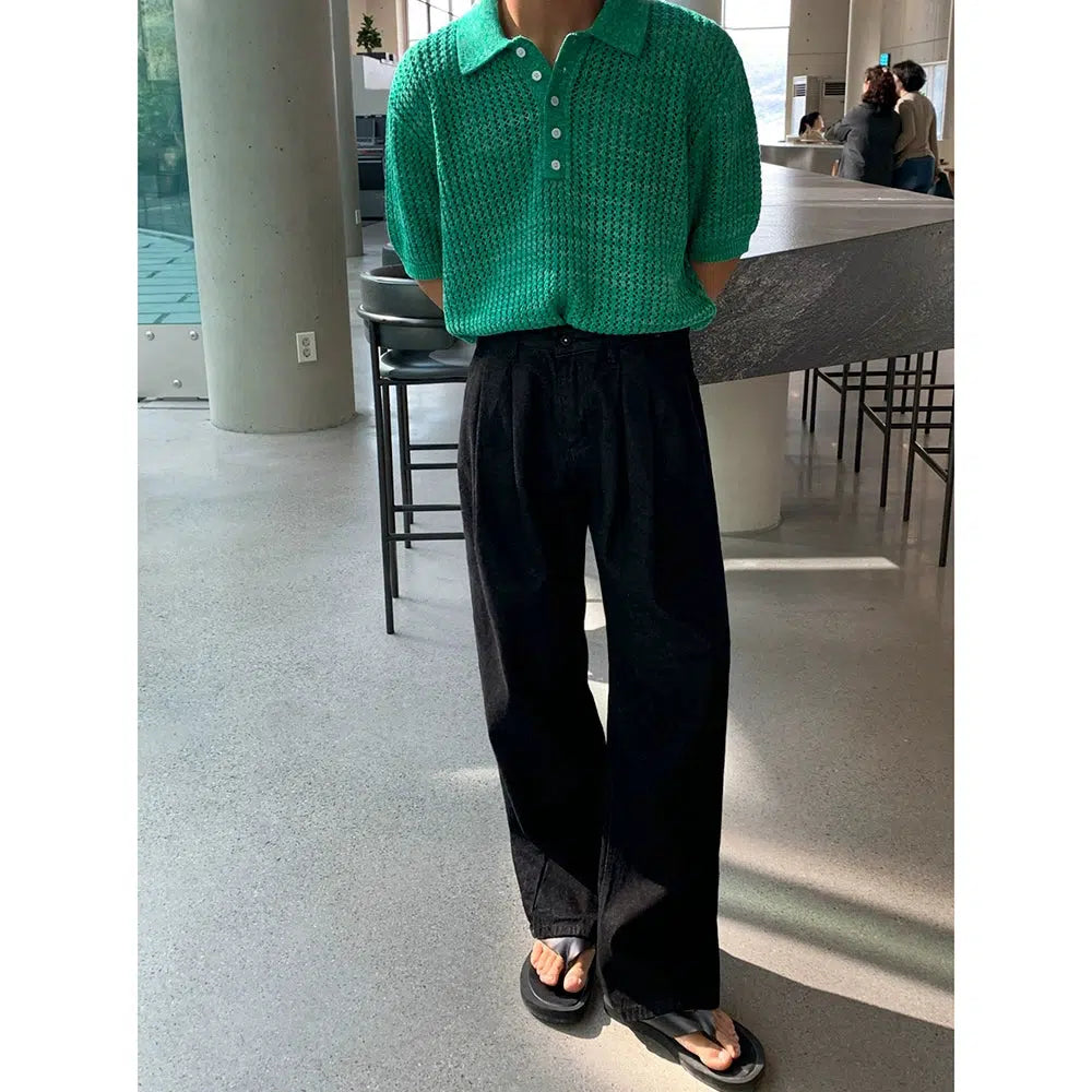 Hollow Short-sleeved Knitted Polo Shirt
