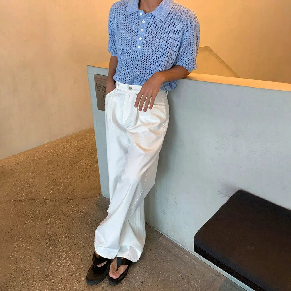 Hollow Short-sleeved Knitted Polo Shirt